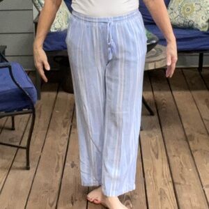 Ellen Tracy Blue and Offwhite Linen Blend Travel Pants, size M